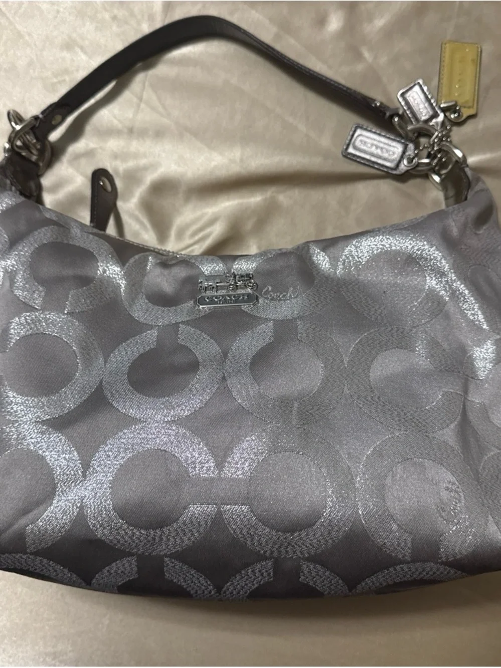Coach Silver Signature Jacquard Hobo Bag